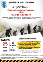 <font color=red>REPORTE au 25 avril 2026 </font>- Route barrée - rue de HEUSSERN