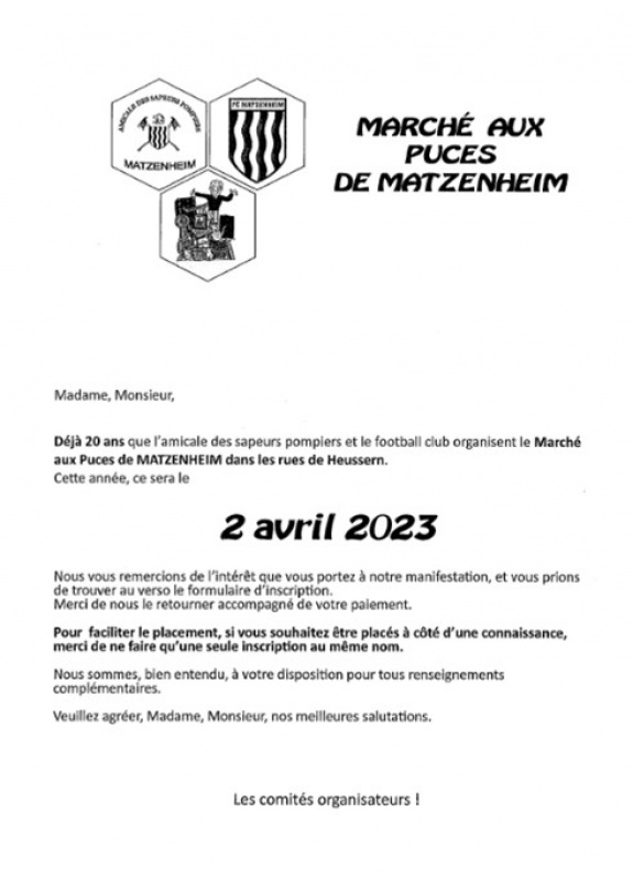 Marché aux puces 2 avril 2023